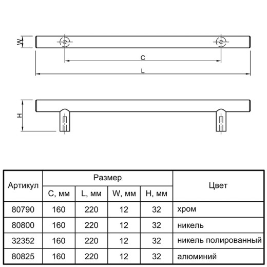 Ручка релінгова RE 1007/160 (DR 10/160 G8) моноліт Ø 12 нікель полірований