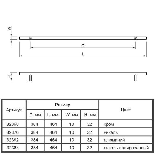 Ручка релинговая RE 1006/384 (DR 10/384 G5) монолит Ø 10 никель