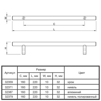 Ручка релинговая RE 1008/160 (DR 10/160 G6) монолит Ø 10 алюминий
