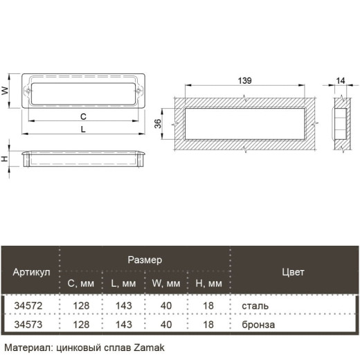Ручка мебельная Marella CL 15203.143 бронза