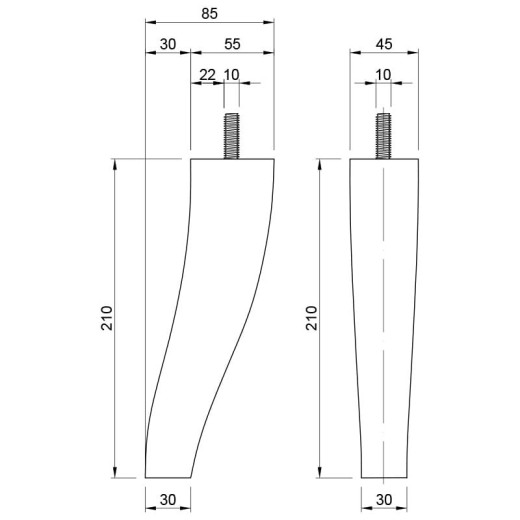 Ножка мебельная G.P.I. di Davanzo SUPPORTO, h=210 Ø 55X45, бук без покрытия