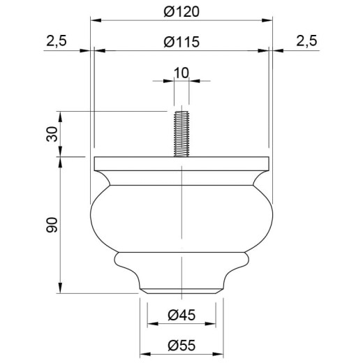 Ножка мебельная G.P.I. di Davanzo TULIPANO, h=90 Ø 120, бук без покрытия