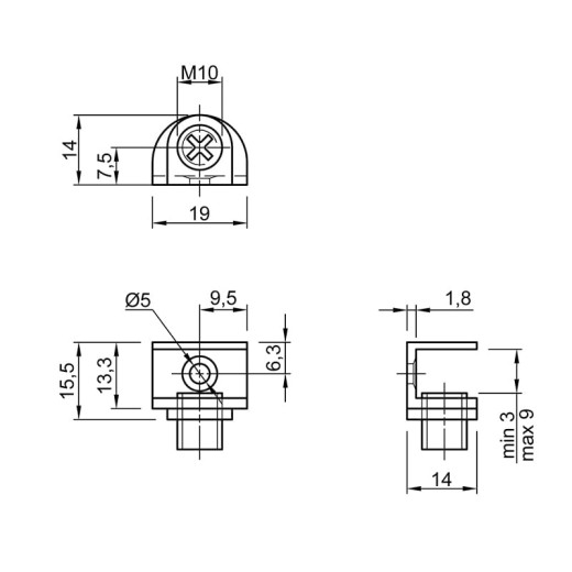 Полкодержатель MP5004/DM50, 13х13, max 9mm, хром