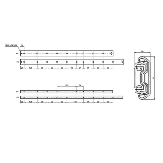 Напрямна телескоп. 53мм 80кг L=900mm MULLER