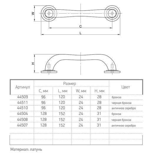Ручка мебельная Ferro Fiori D 4500.96 бронза