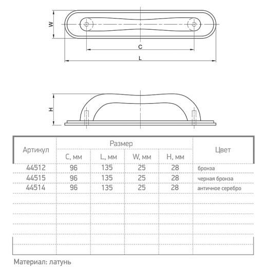 Ручка мебельная Ferro Fiori D 4510.96 античное серебро