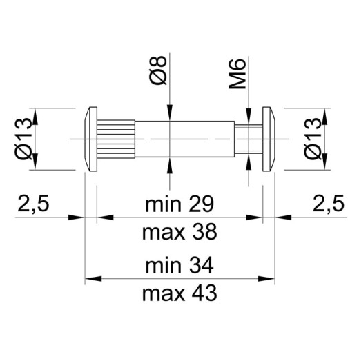 Стяжка межсекционная М6, D=8мм, хром