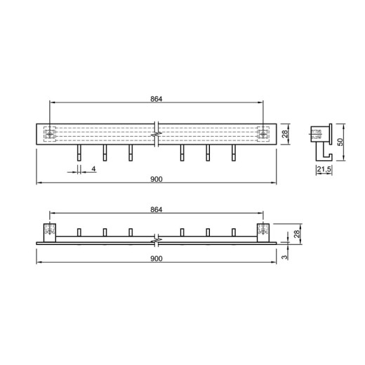 Релінг кухонний Cosma PIANO 2.0 L = 900mm, чорний
