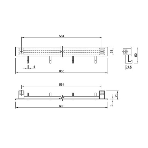 Релінг кухонний Cosma PIANO 2.0 L = 600mm, нікель
