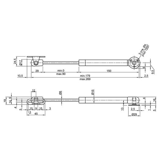 Амортизатор газовый 80N, серый