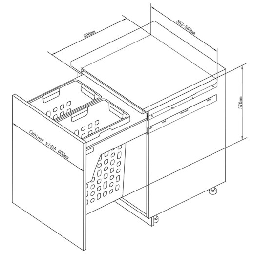 Корзина для белья 600мм 2х35л (без направляющих) Muller