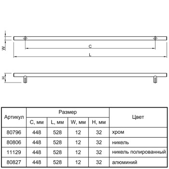 Ручка релінгова RE 1004/448 (DR 10/448 G2) моноліт Ø 12 хром