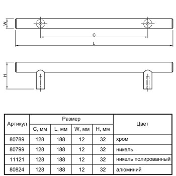 Ручка релинговая RE 1008/128 (DR 10/128 G6) монолит Ø 12 алюминий