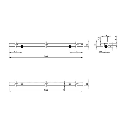 Профіль для скляних полиць 6-8мм, PRISMATIC SLIM, L=564мм, алюміній, анодоване срібло