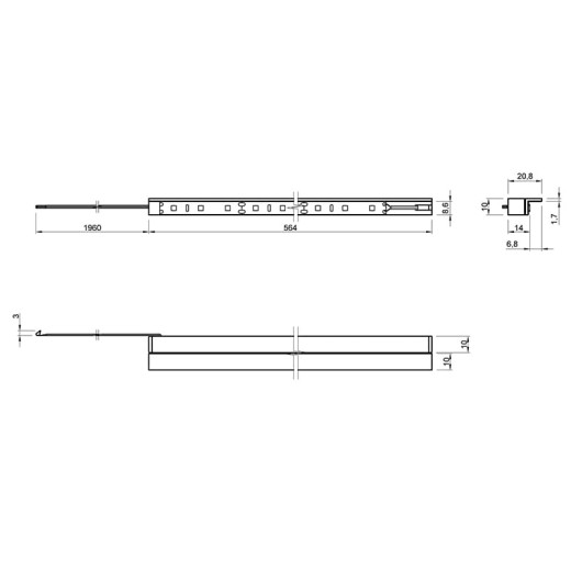 LED-cветильник для подсветки полок Prismatic mini 3D 12В/5, 5Вт/L=564мм, молочный, дневной свет