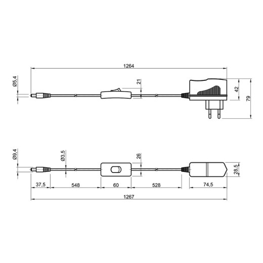 LED-адаптер, 18W, 12V, IP20, кабель 1.5m, выкл, белый корпус
